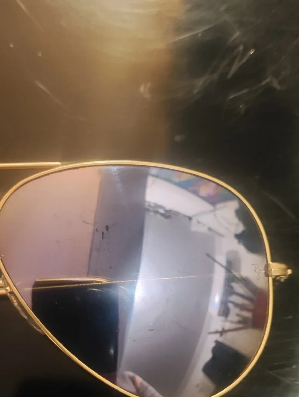 Ray-Ban Aviator Sunglasses - Gold Frame with Purple-Blue Mirrored Lenses